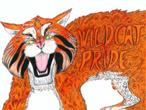 Hand drawn custom wildcat commissioned school pride t-shirts from illustrations and paintings by artist Louis Ely in Madison Wisconsin of Lou Art.