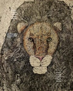 Hand drawn intuitive mark line art of Lou the lion by artist Louis Ely in Madison Wisconsin of Lou Art.