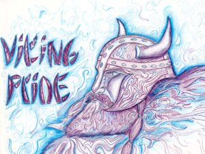 Hand drawn intuitive mark line art of purple Viking pride by Louis Ely in Madison Wisconsin of Lou Art.