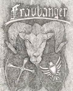 Hand drawn intuitive mark line art of ram sheep with horns above crest drawn by Louis Ely in Madison Wisconsin of Lou Art.