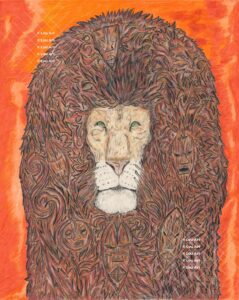 Hand drawn intuitive mark line art of lion by Louis Ely in Madison Wisconsin of Lou Art.