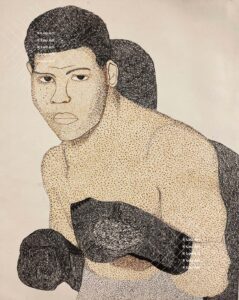 Example of student art work drawing of boxer athlete from art lessons by Lou Art in Madison, WI.
