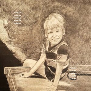 Portrait of child hand drawn in pencil by Madison, WI artist louis Ely of Lou Art.