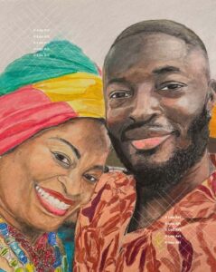 Hand drawn portrait of mother and son by Madison artist Louis Ely of Lou Art.
