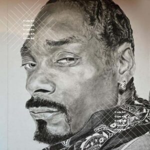 Hand drawn graphite pencil sketch of Snoop Dogg portrait by artist Louis Ely in Madison Wisconsin of Lou Art.